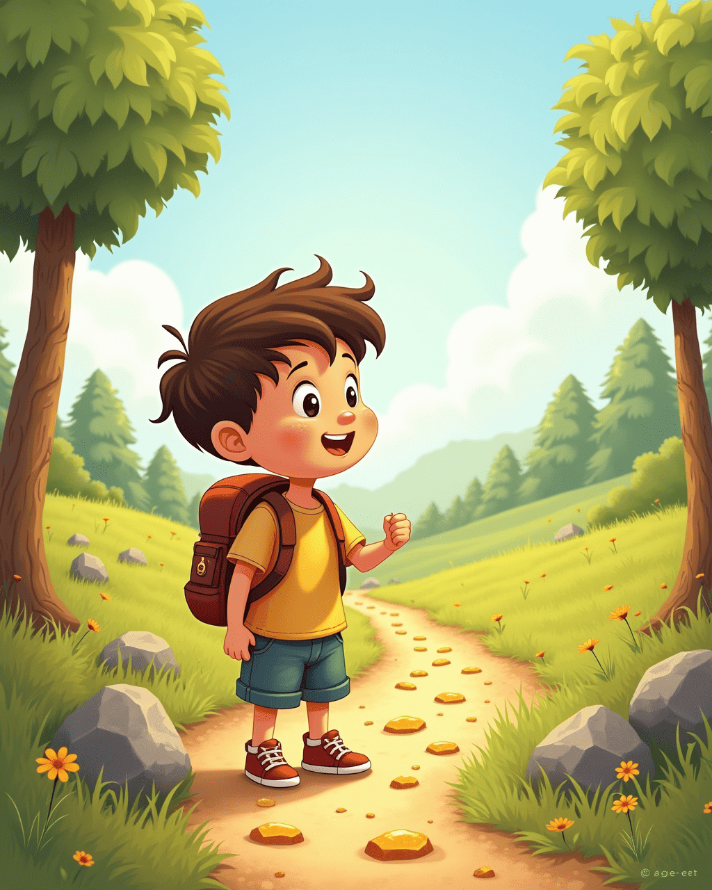 The Boy Who Finds a Trail of Golden Stones