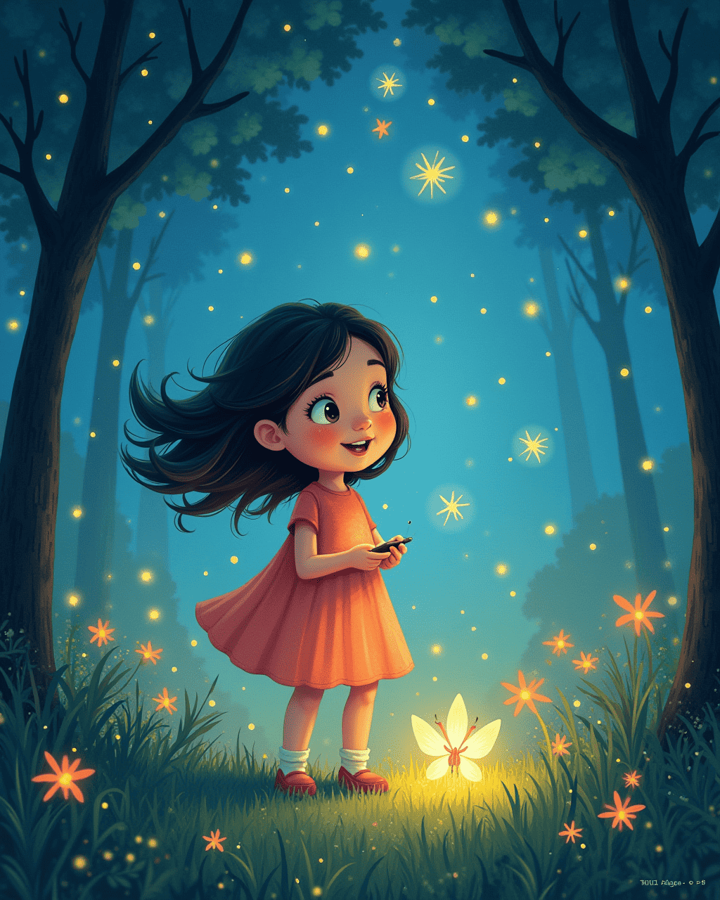 The Girl Who Follows a Guide of Fireflies