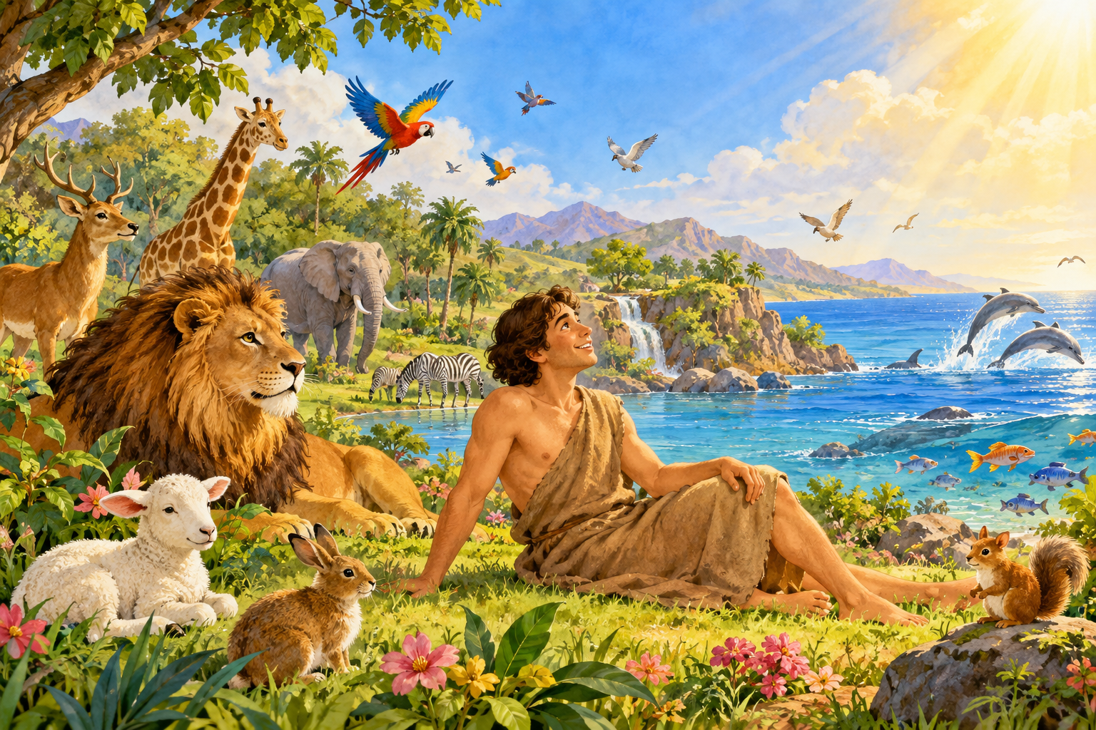 001 How God Created the World — color illustration