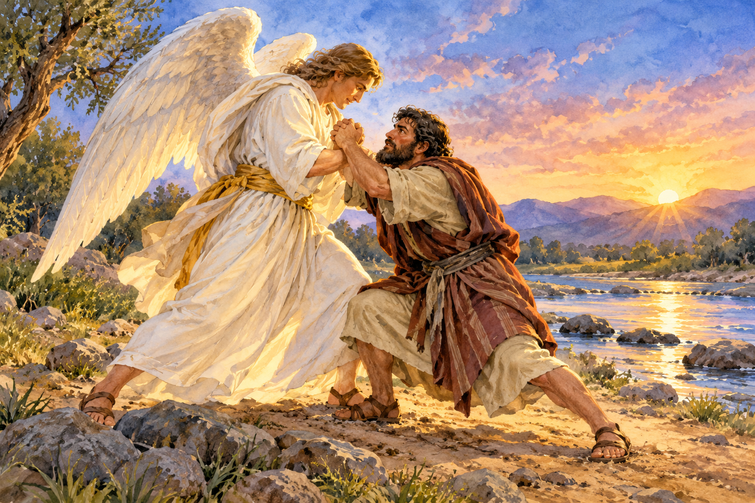 014 Jacobs Ladder and Grappling with the Angel — color illustration