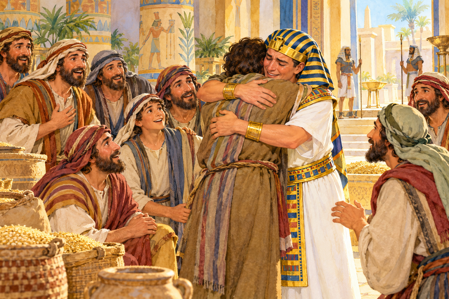 018 When Joseph Met His Brothers and Father — color illustration