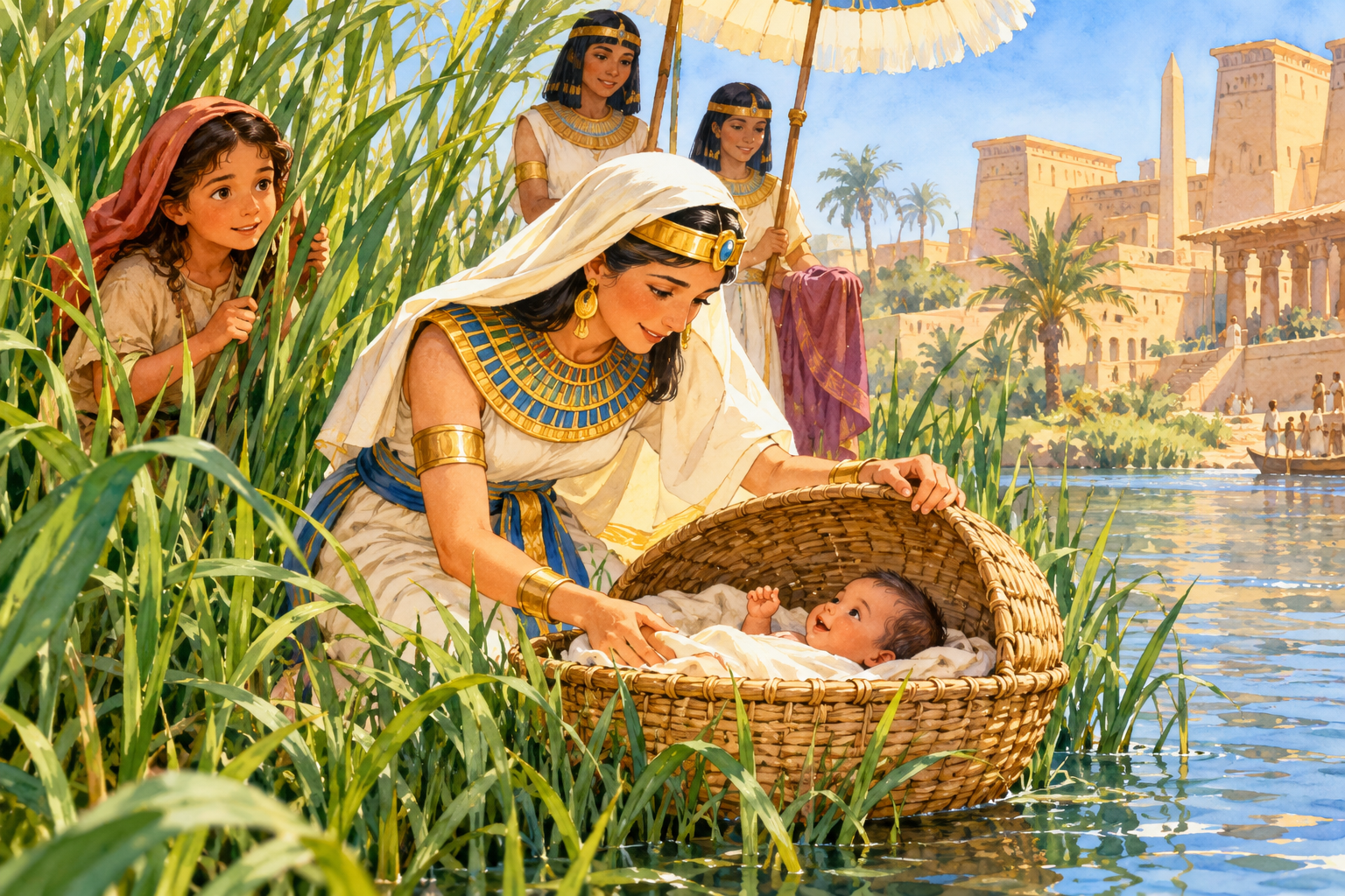 019 The Birth of Moses, the Greatest Prophet — color illustration
