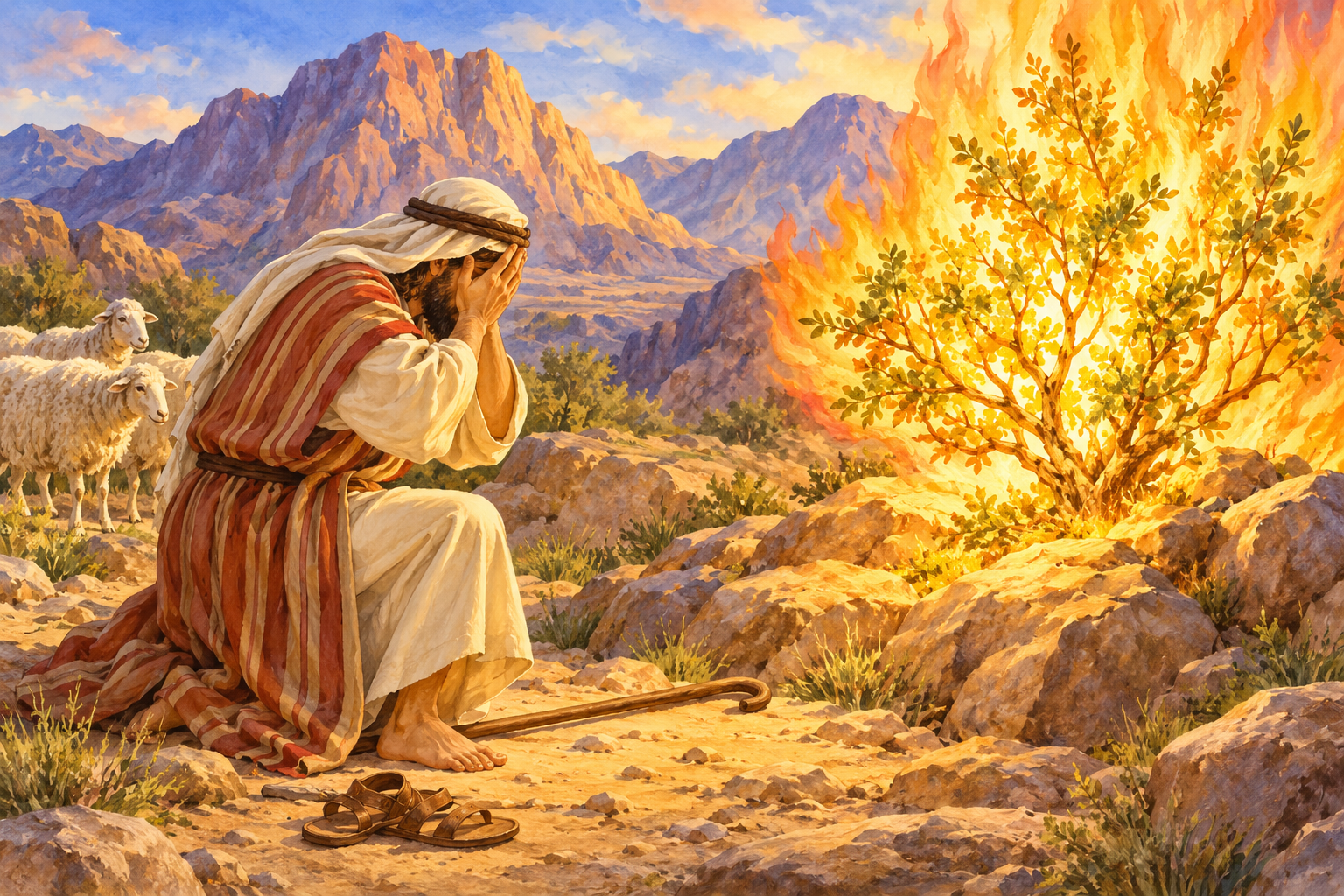 020 God Calls Moses — color illustration