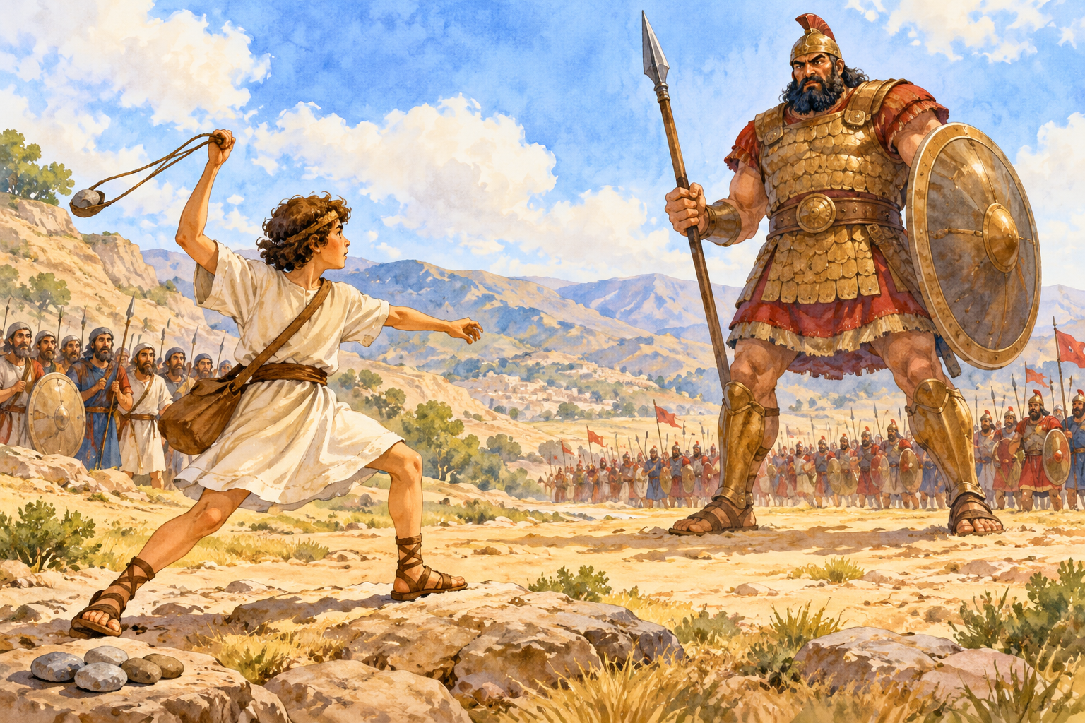 032 David and Goliath — color illustration