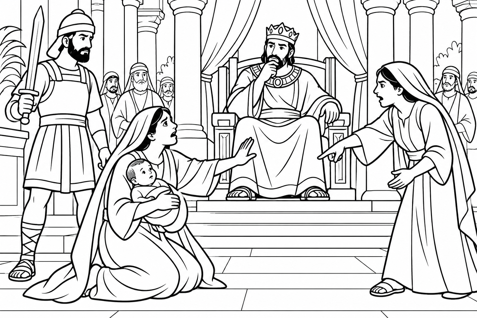036 The Justice of Solomon — coloring page