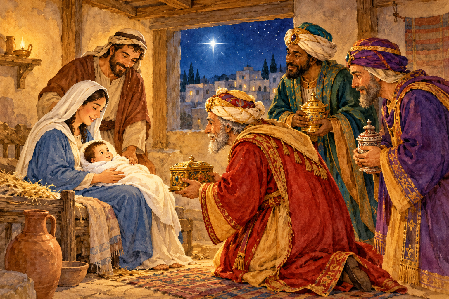055 The Shepherds and the Three Wise Men — color illustration