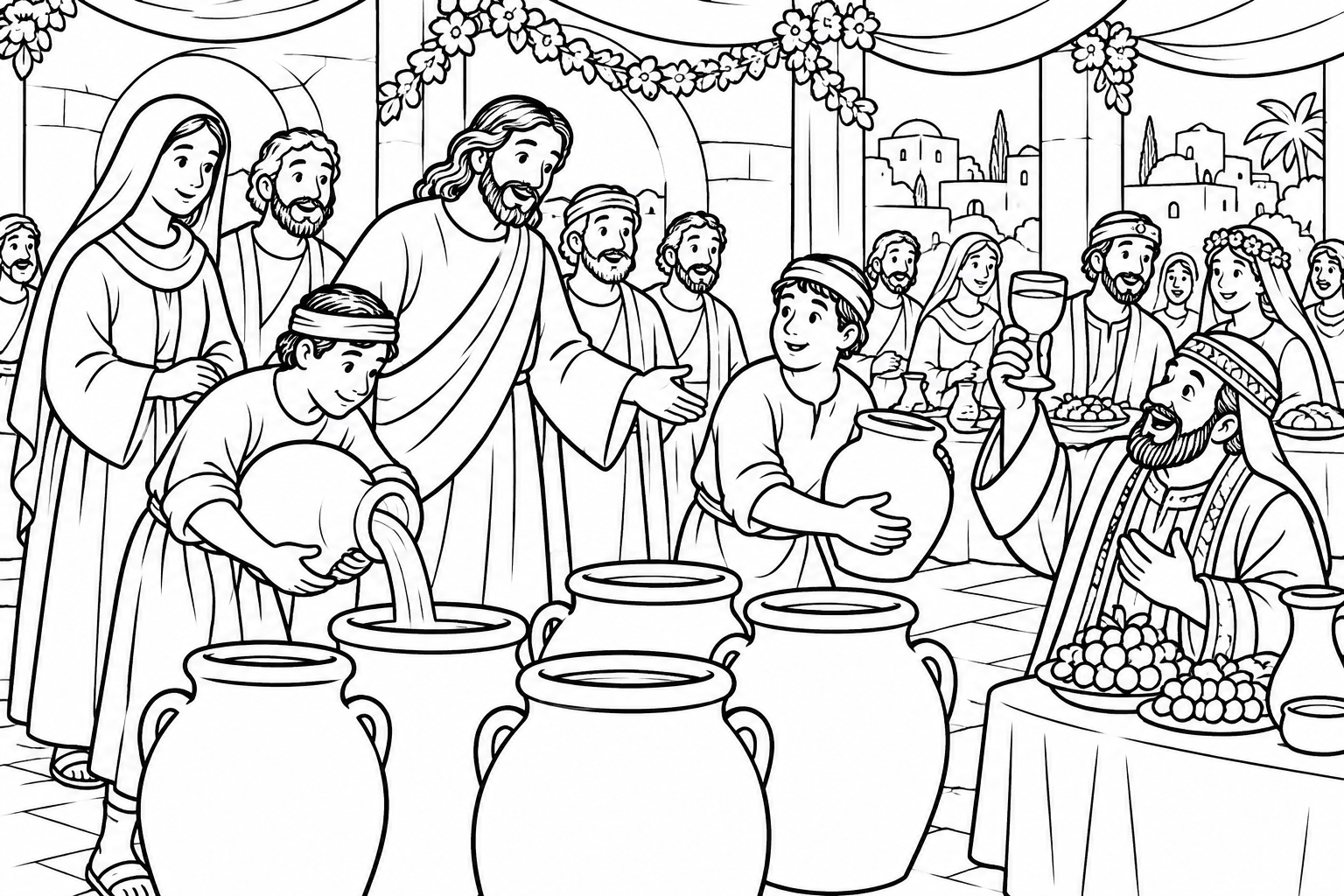 062 When Water Became Wine — coloring page