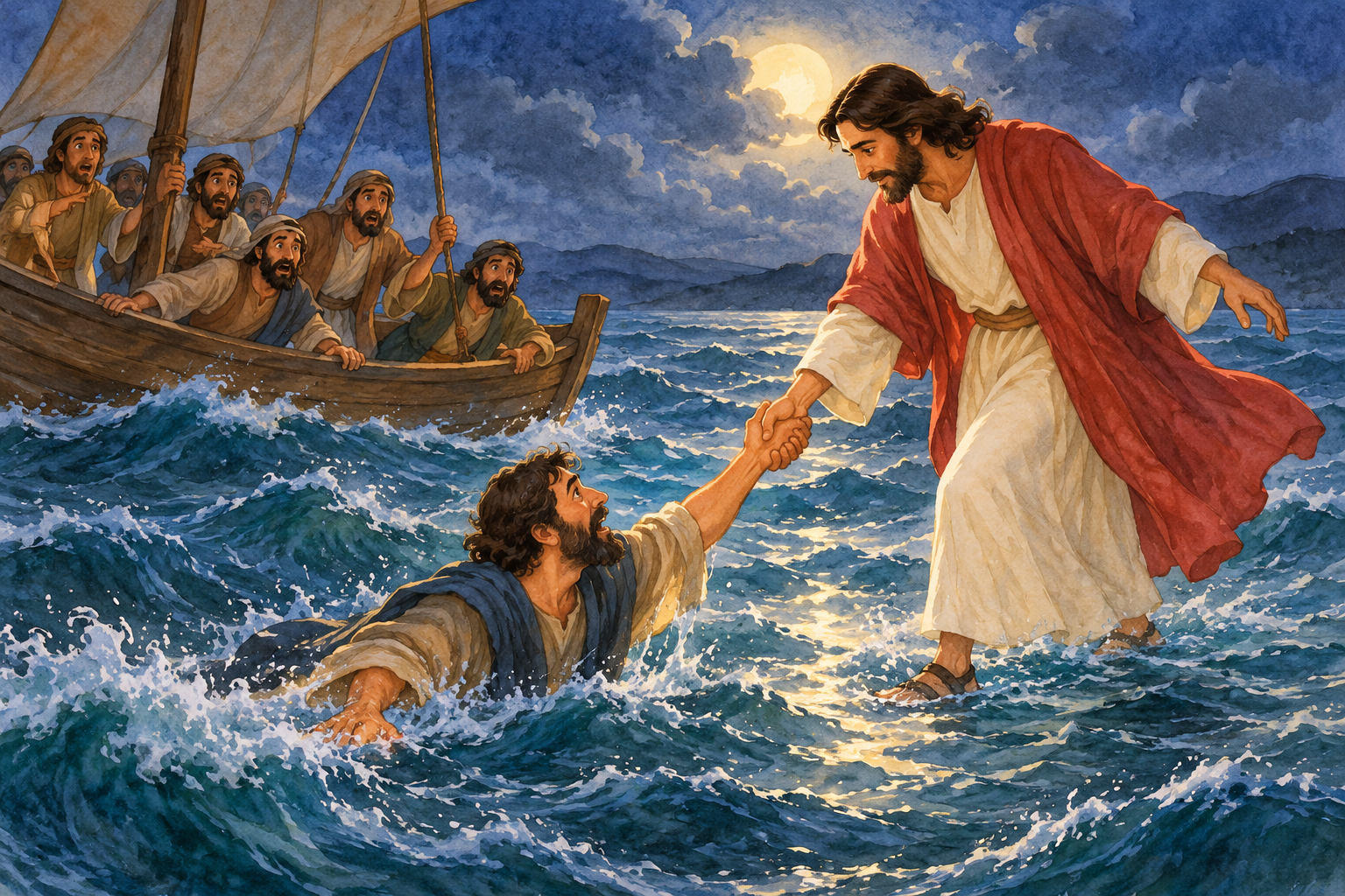 068 Treading on Water — color illustration