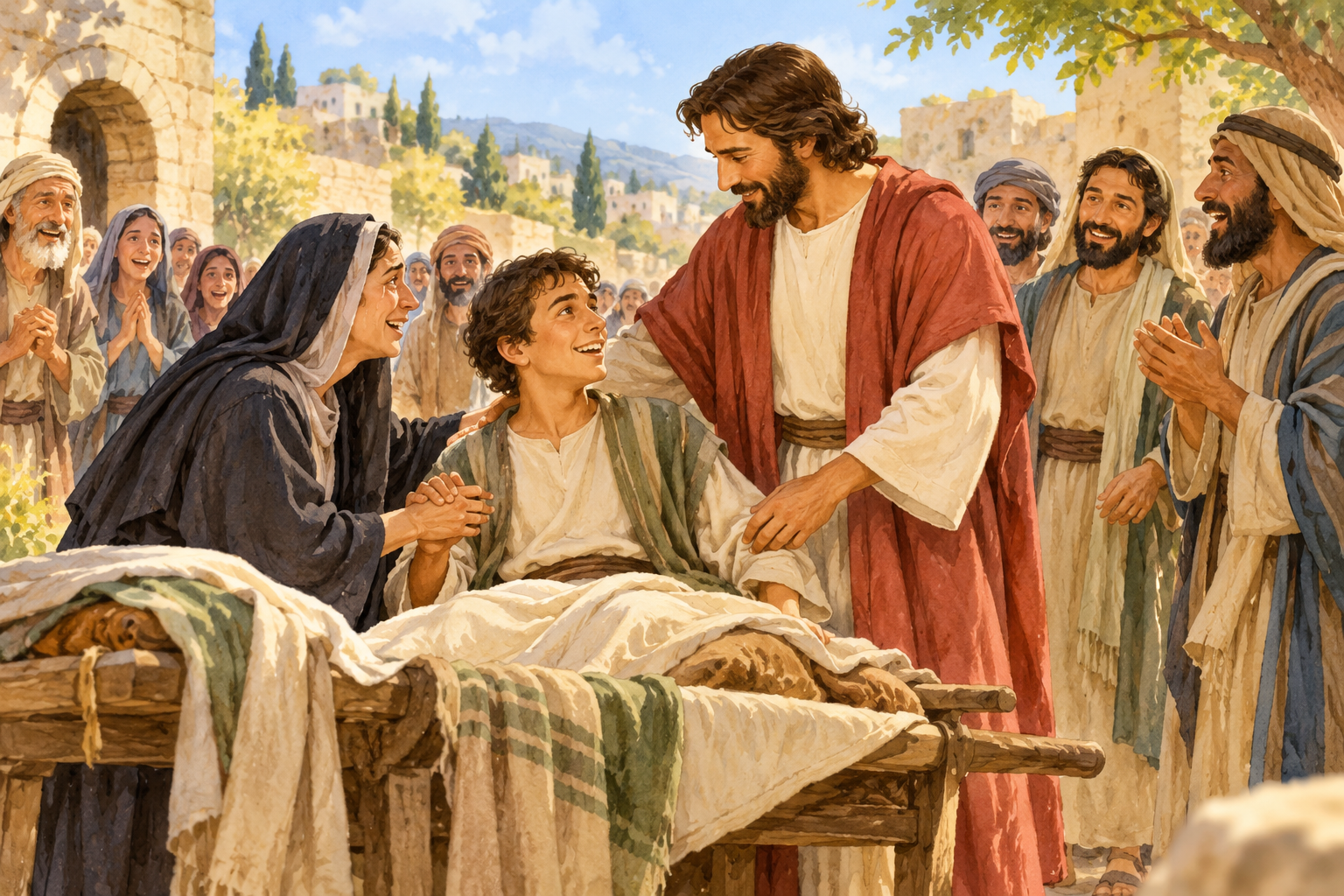 071 Bringing a Widows Son Back to Life — color illustration