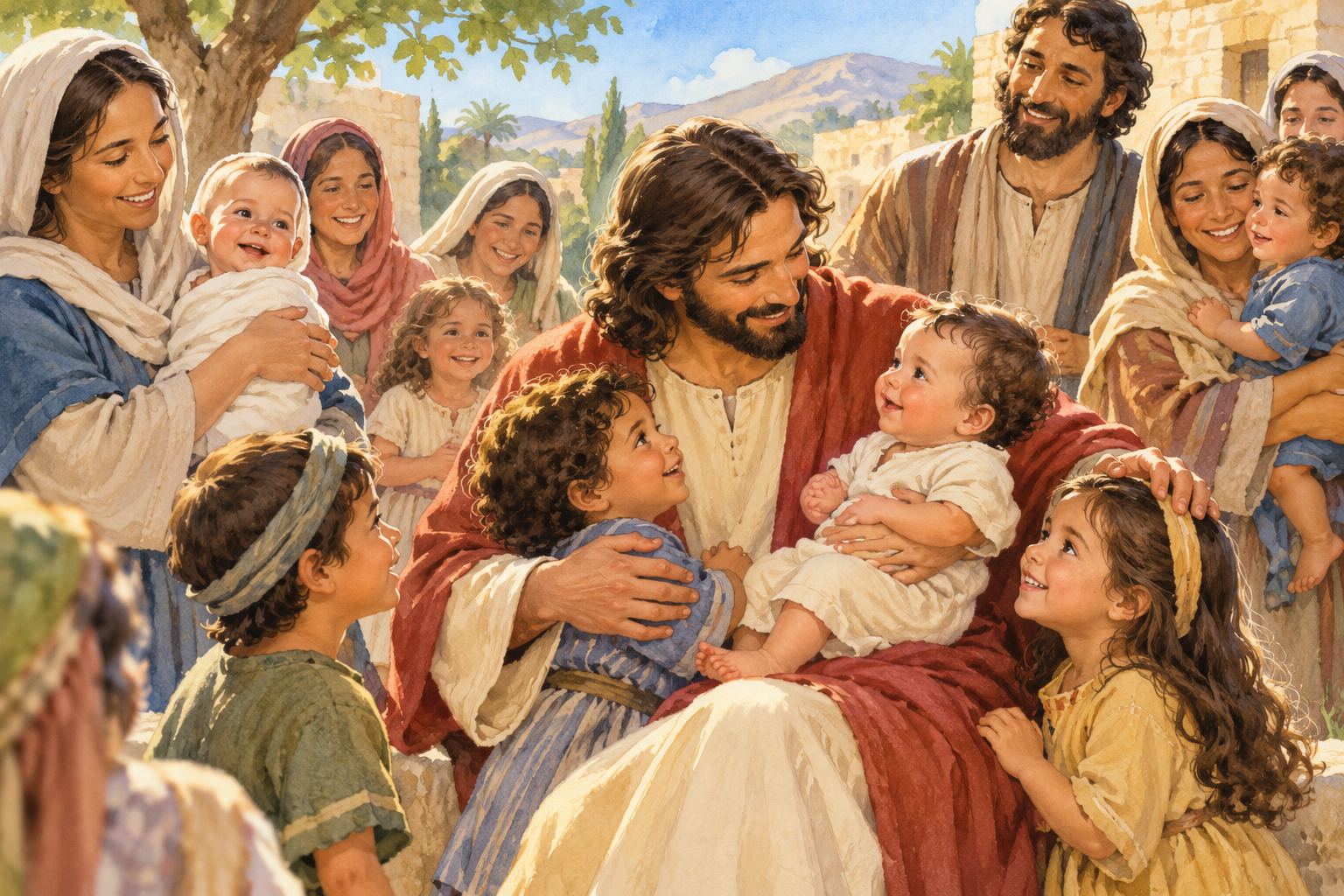 083 Jesus Blesses Children — color illustration
