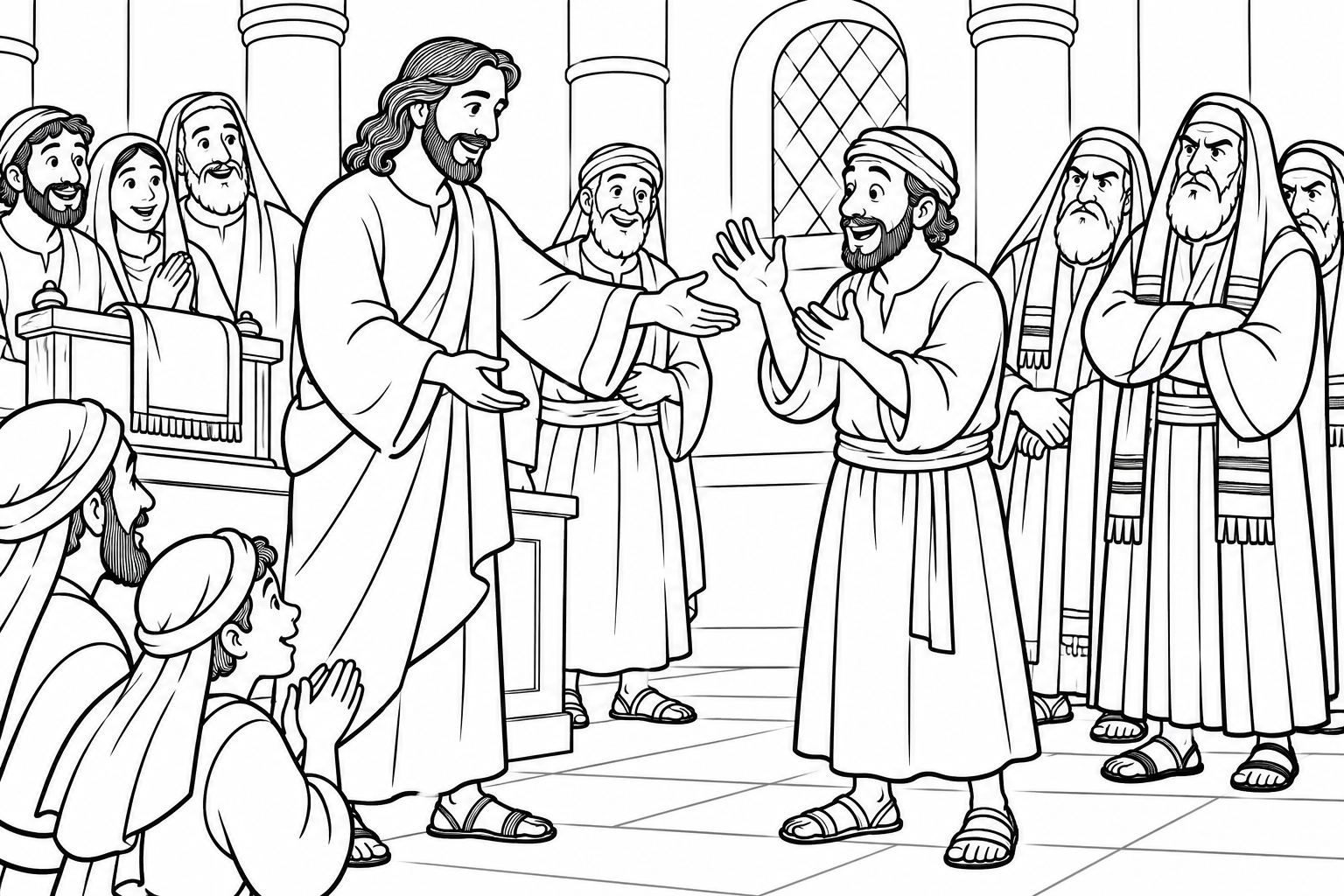 086 Healing on the Sabbath — coloring page