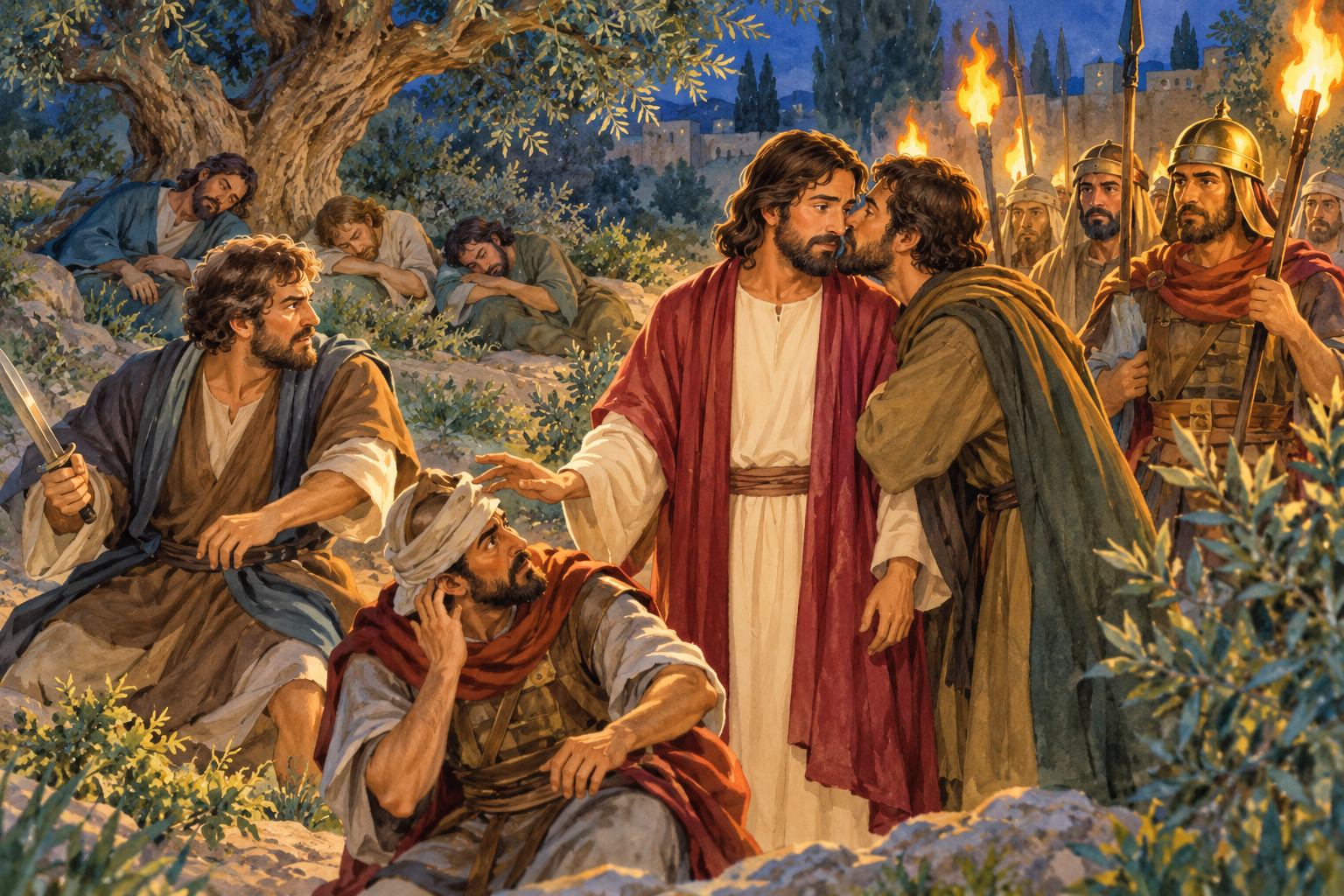 093 Jesus Arrested in the Garden — color illustration