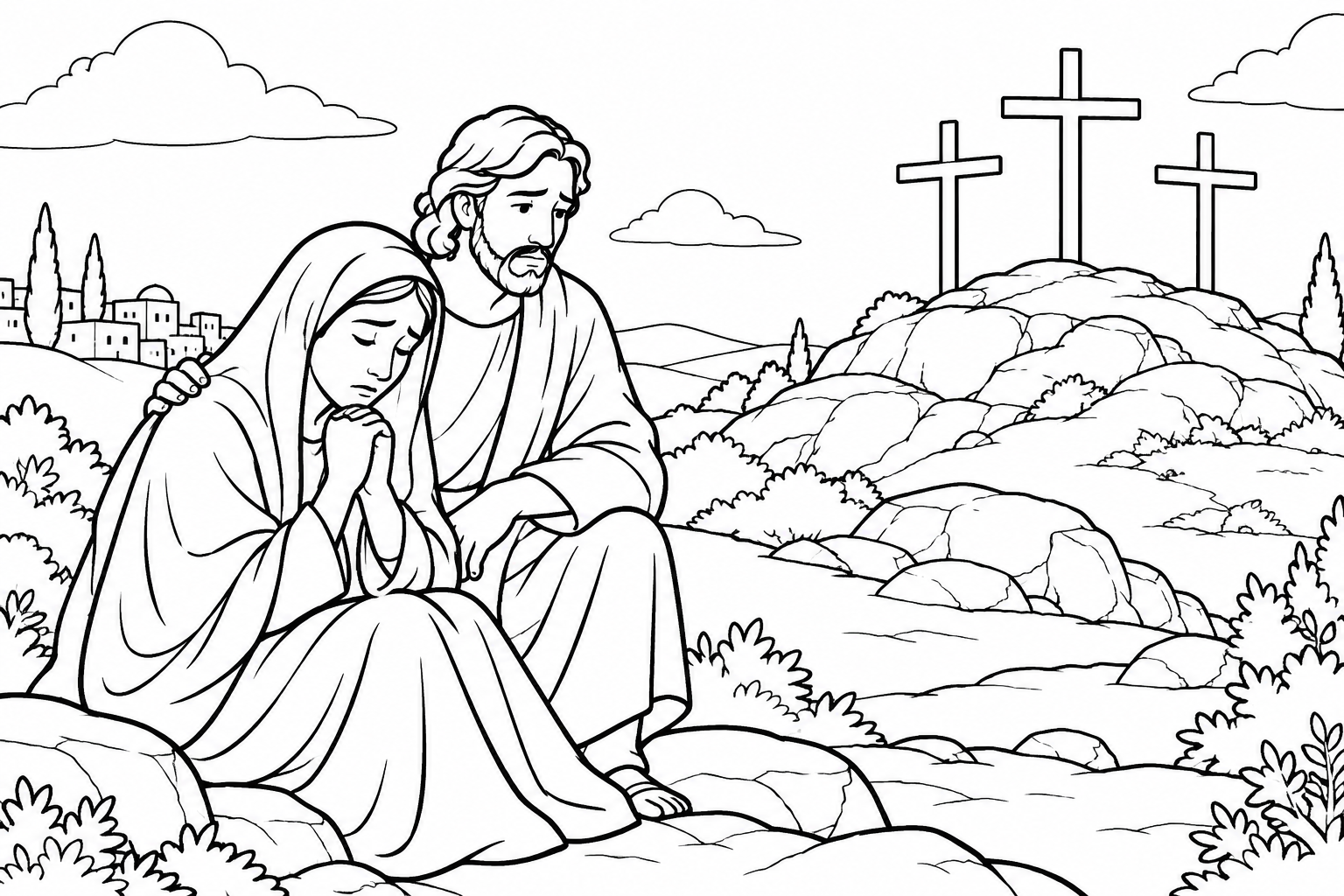 096 The Crown of Thorns and the Crucifixion — coloring page