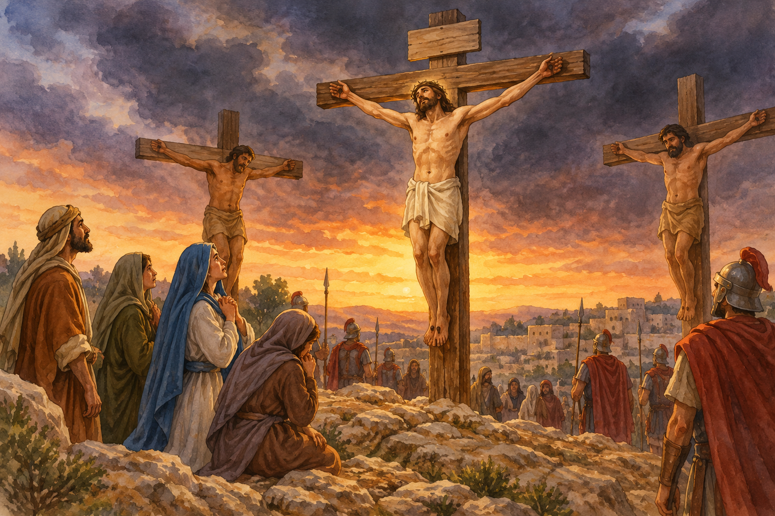 096 The Crown of Thorns and the Crucifixion — color illustration